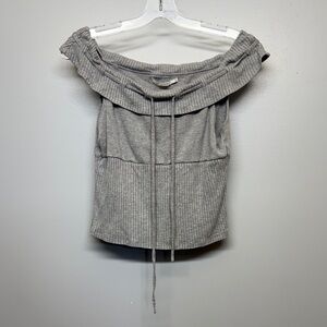 Kimchi Blue Ribbed Gray Crop Pull Neckline Off Shoulder Top